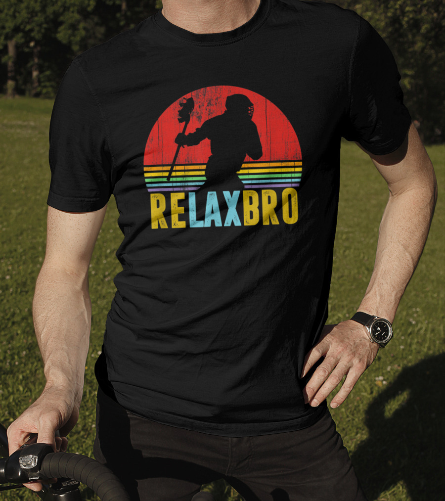ReLax Bro Lacrosse LAX Apparel Retro Style Silhouette Vintage Sunset T-Shirt