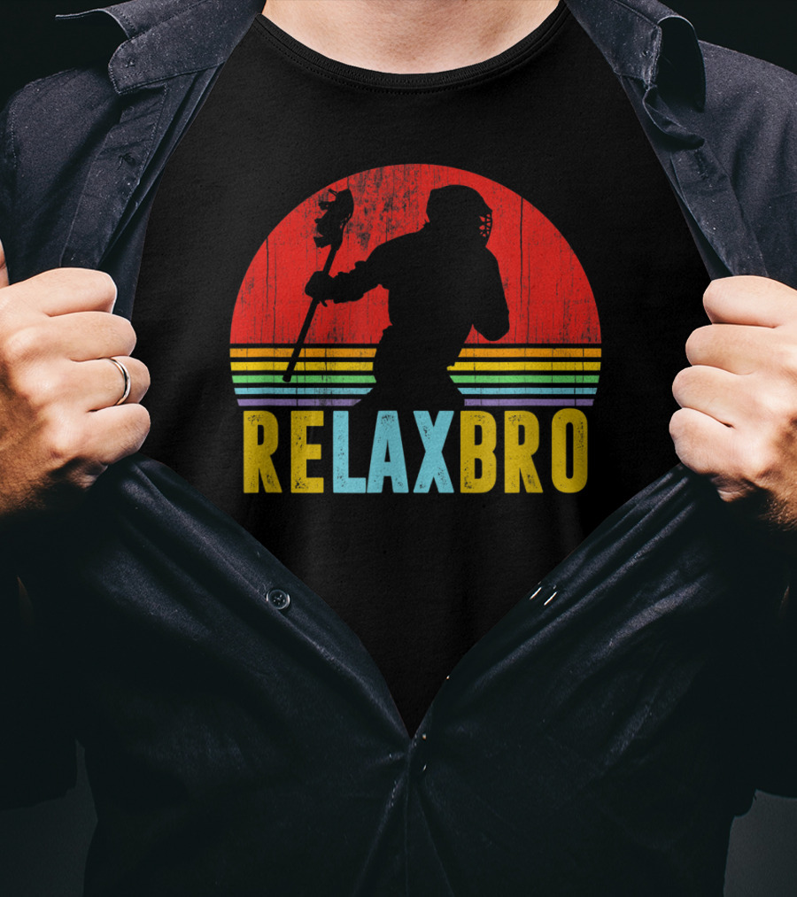 ReLax Bro Lacrosse LAX Apparel Retro Style Silhouette Vintage Sunset T-Shirt