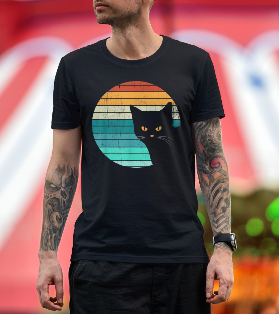 Unique Vintage Kitten Kitty Cat Retro Sunset Stripes T-Shirt