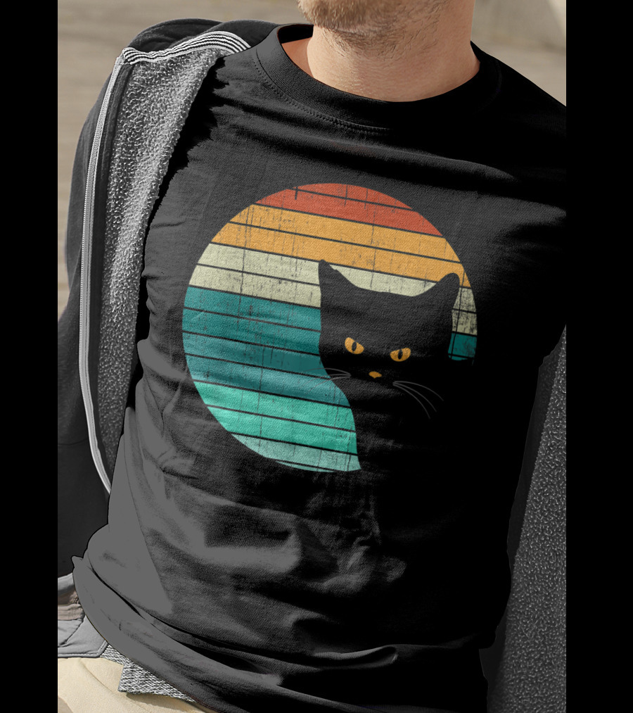 Unique Vintage Kitten Kitty Cat Retro Sunset Stripes T-Shirt