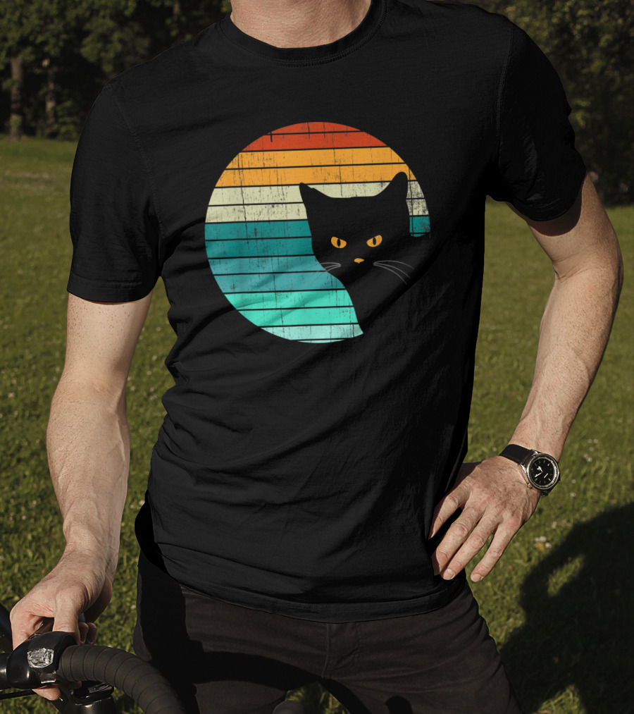 Unique Vintage Kitten Kitty Cat Retro Sunset Stripes T-Shirt