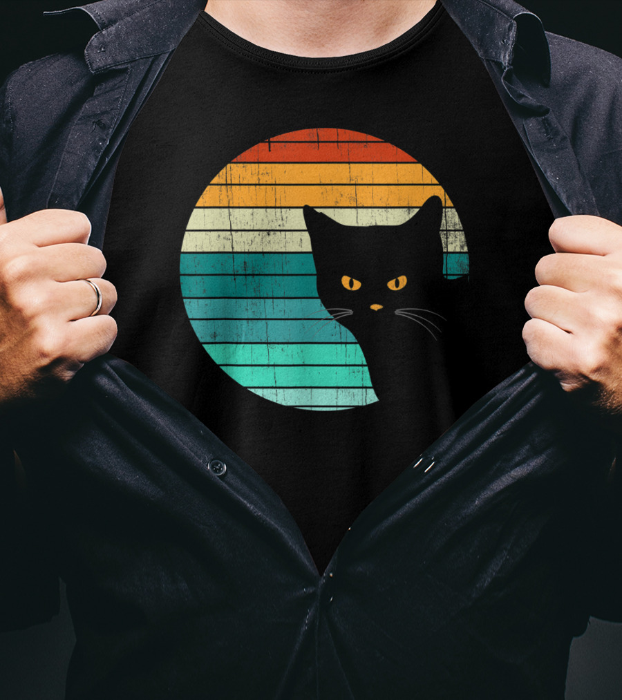 Unique Vintage Kitten Kitty Cat Retro Sunset Stripes T-Shirt