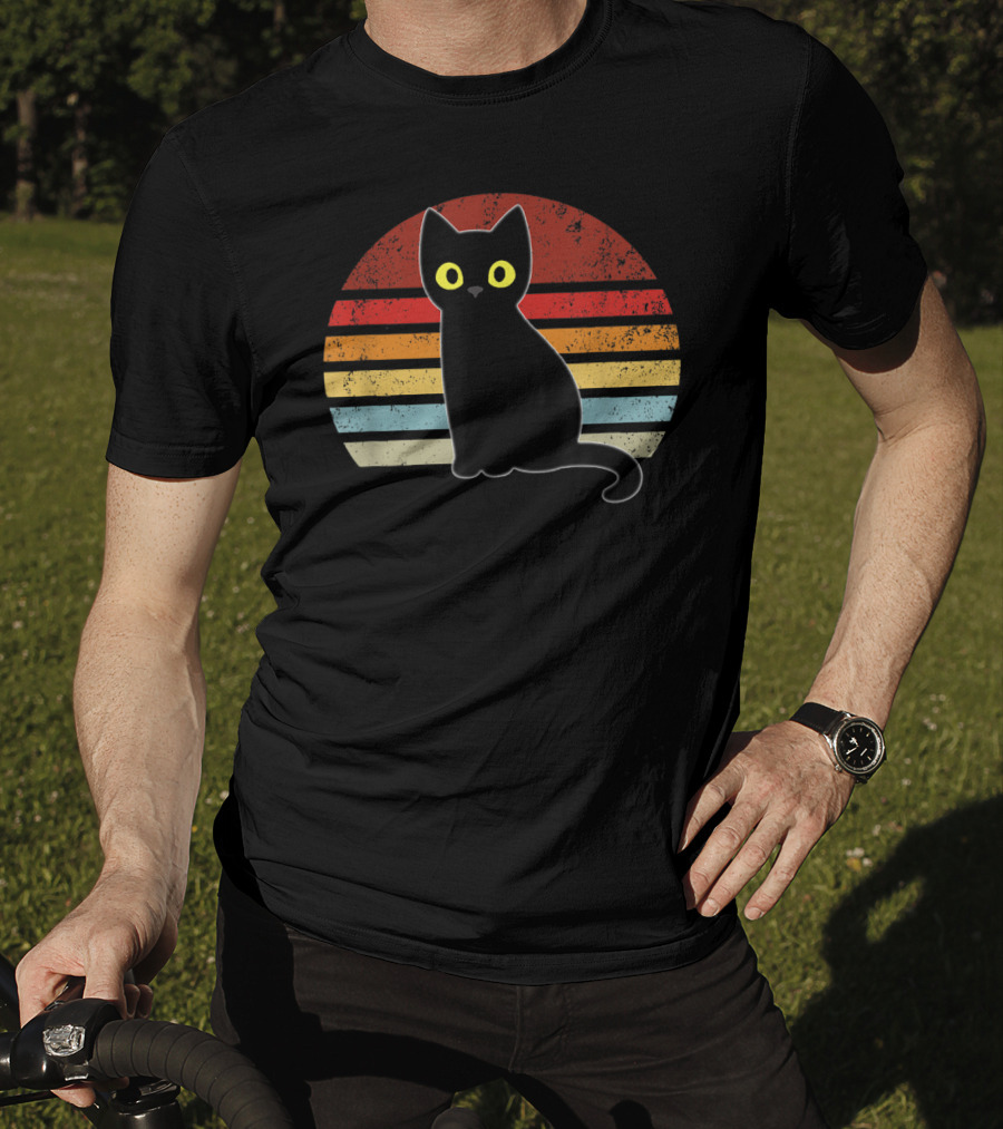 Vintage Retro Stripes Black Cat Kitty Kitten T-Shirt