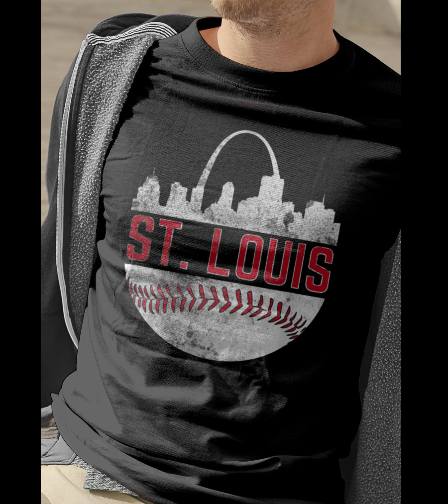 St Louis Vintage City Skyline Baseball Arch T-Shirt