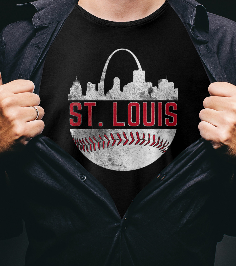 St Louis Vintage City Skyline Baseball Arch T-Shirt