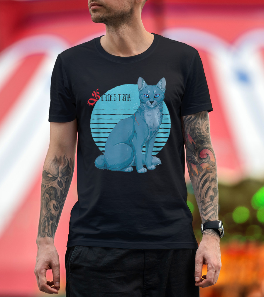 Bluestar Warrior Cats with Blue Striped Circle Background T-Shirt