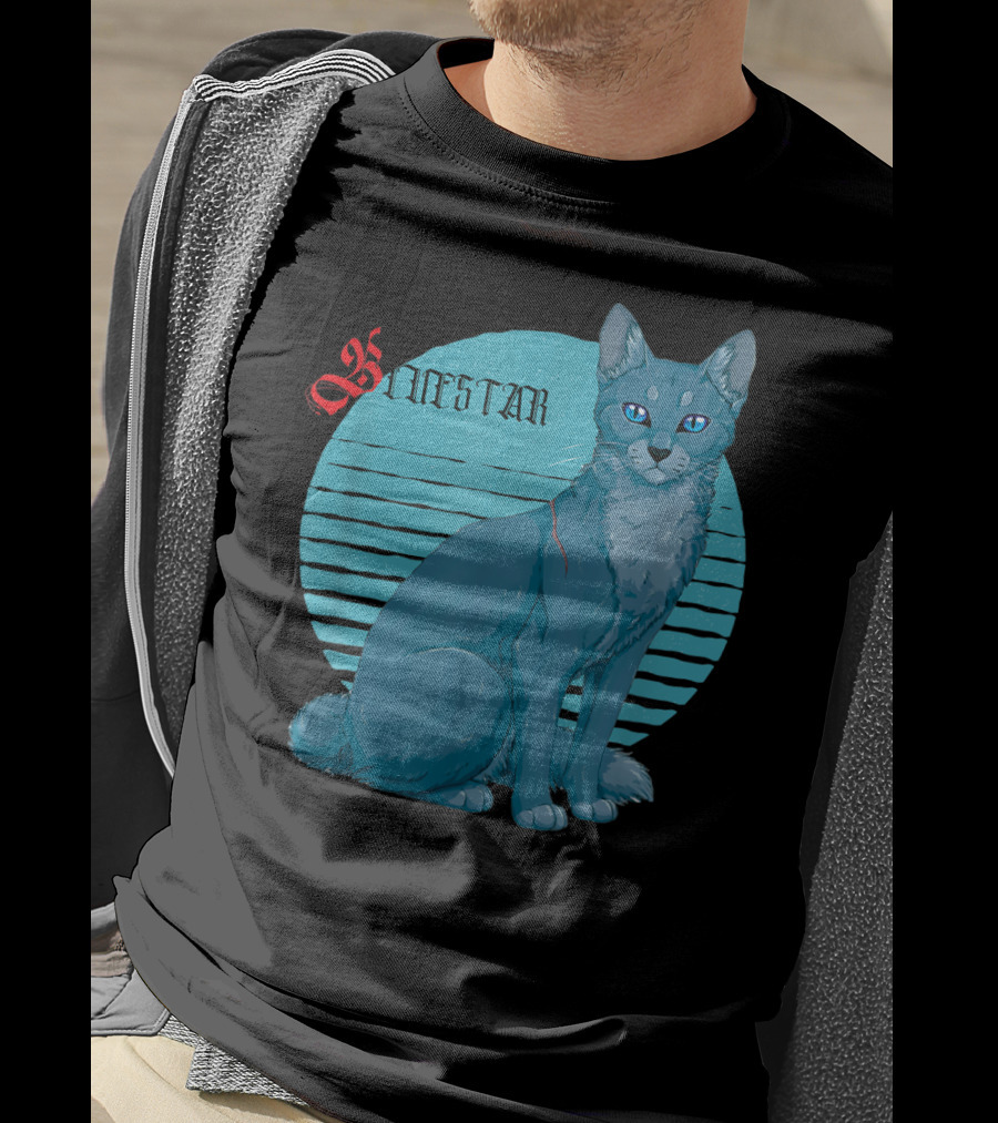 Bluestar Warrior Cats With Blue Striped Circle Background T-Shirt