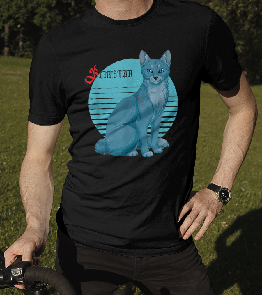 Bluestar Warrior Cats With Blue Striped Circle Background T-Shirt