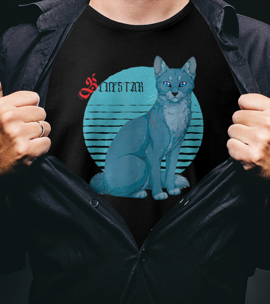 Bluestar Warrior Cats With Blue Striped Circle Background T-Shirt