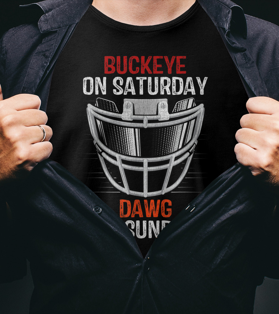Buckeye On Saturday Dawg On Sunday Football Helmet Fan Crossover T-Shirt