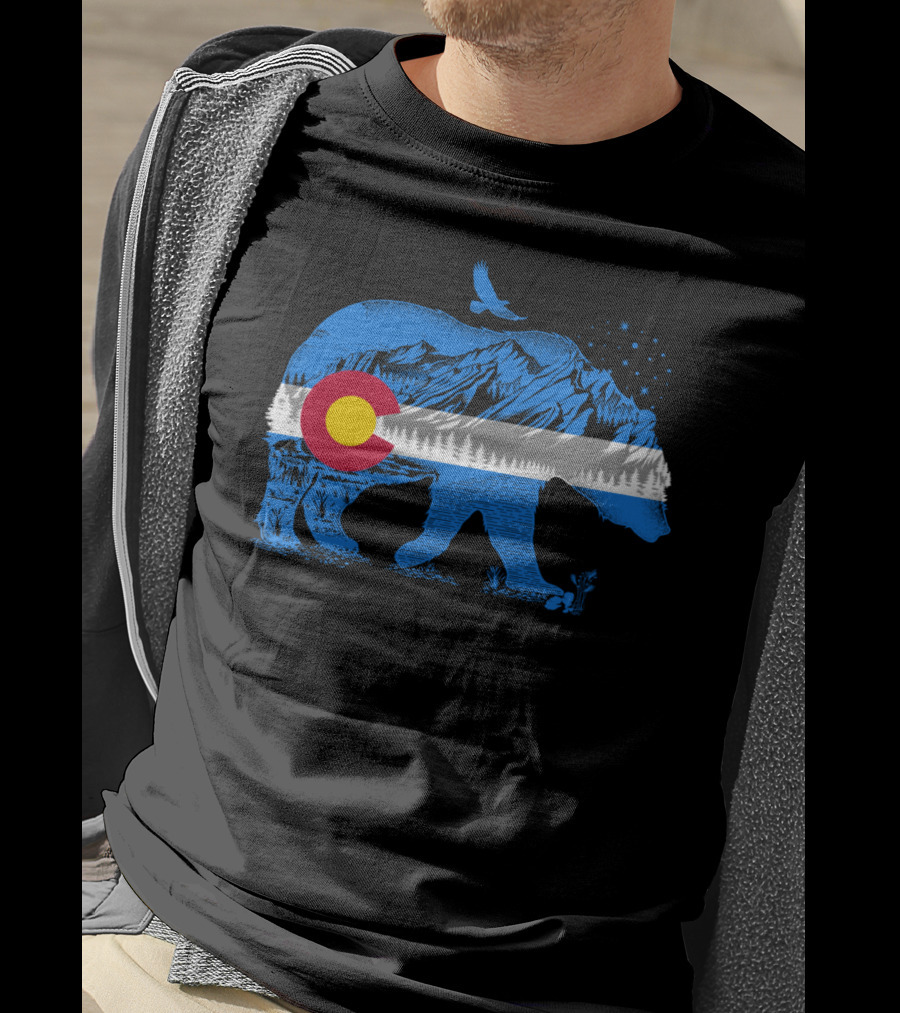 Colorado Bear Flag Mountains Landscape With Eagle T-Shirt
