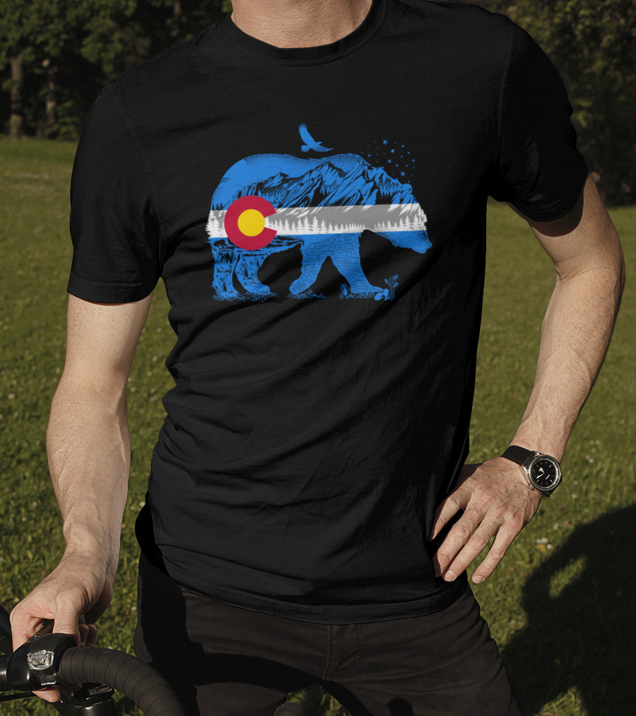 Colorado Bear Flag Mountains Landscape With Eagle T-Shirt