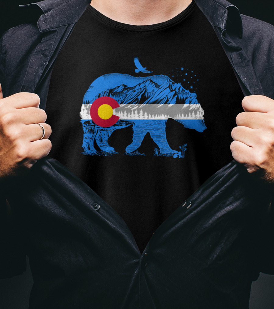 Colorado Bear Flag Mountains Landscape With Eagle T-Shirt