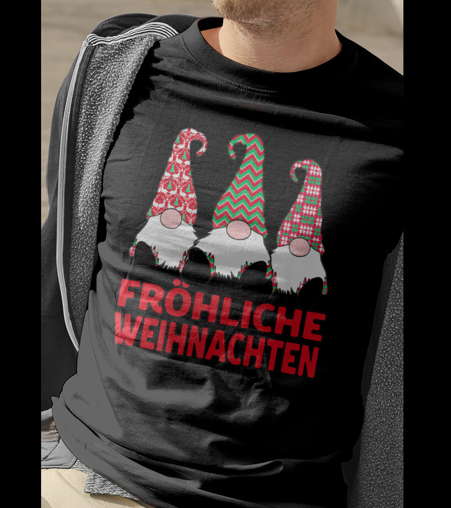 Fröhliche Weihnachten German Nordic Gnomes Pattern Trio T-Shirt
