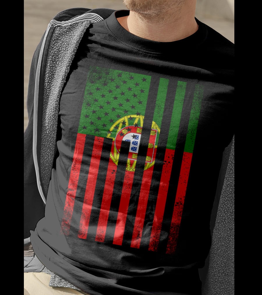 Half Portuguese Flag American Inside Me USA Flag Fusion T-Shirt