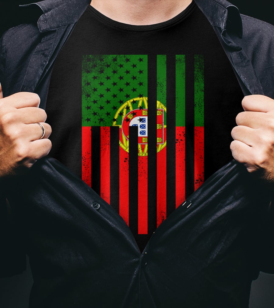 Half Portuguese Flag American Inside Me USA Flag Fusion T-Shirt