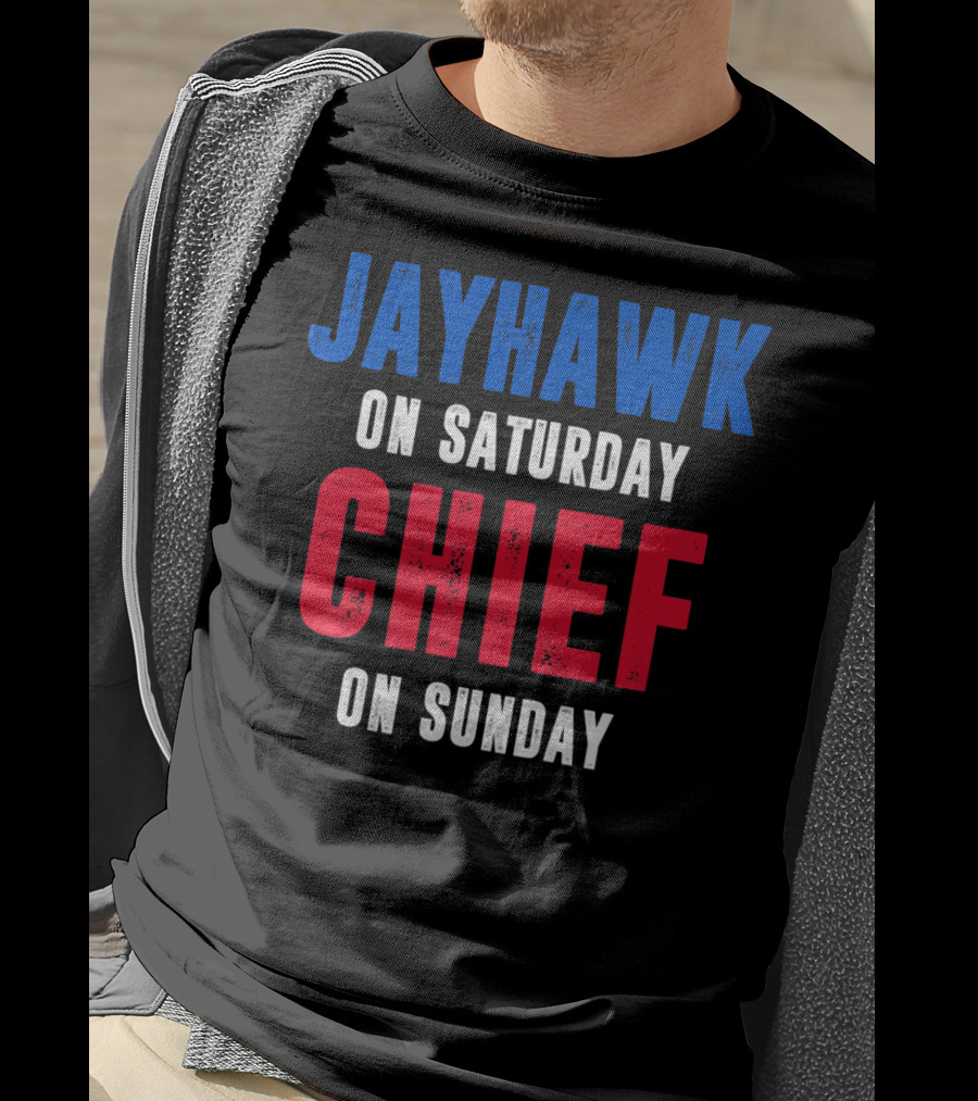 Jayhawk On Saturday Chief On Sunday Kansas MO Lawrence T-Shirt