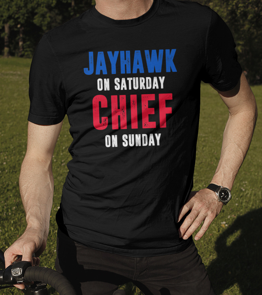 Jayhawk On Saturday Chief On Sunday Kansas MO Lawrence T-Shirt