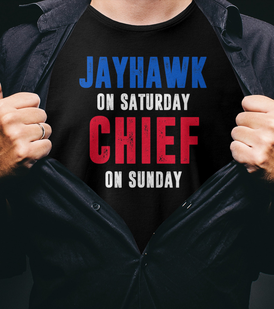 Jayhawk On Saturday Chief On Sunday Kansas MO Lawrence T-Shirt