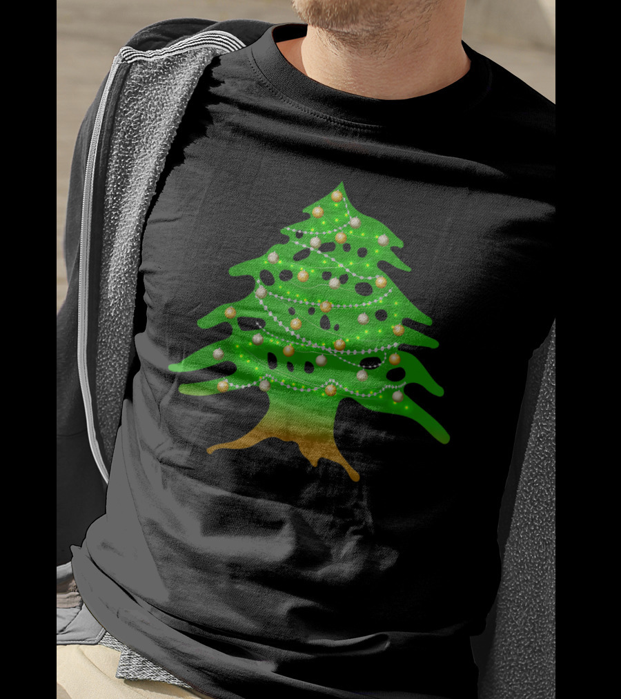 Lebanese Cedar Christmas Tree Lights Holiday Lebanon Flag Colors T-Shirt