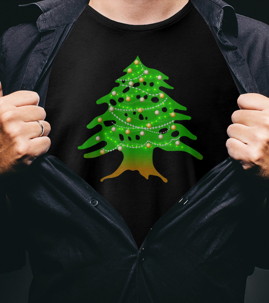 Lebanese Cedar Christmas Tree Lights Holiday Lebanon Flag Colors T-Shirt