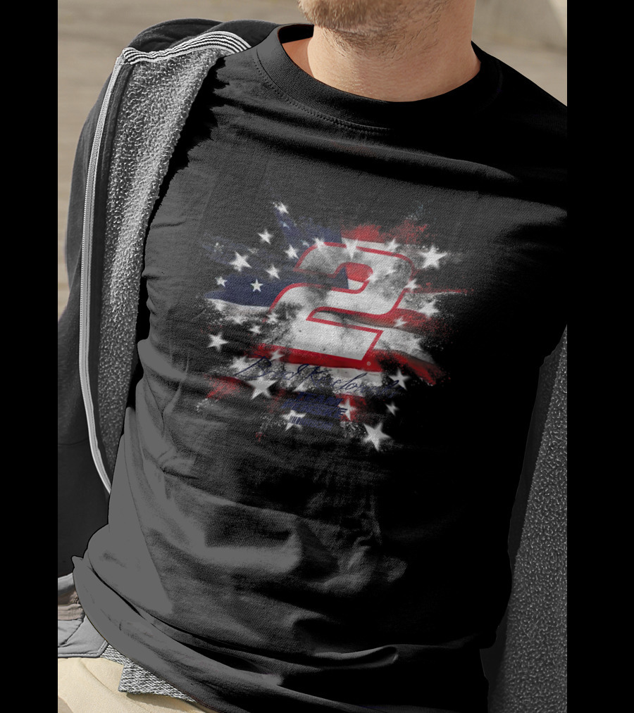 NASCAR Brad Keselowski Team Penske Number 2 American Flag Fireworks T-Shirt