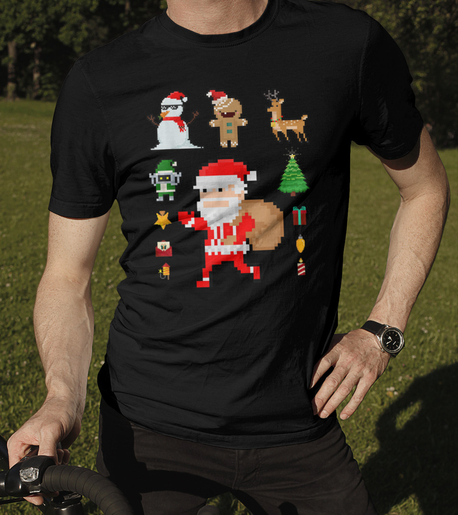 Pixel 8Bit Santa Claus Snowman Gingerbread Reindeer Christmas Tree Gifts Gaming T-Shirt