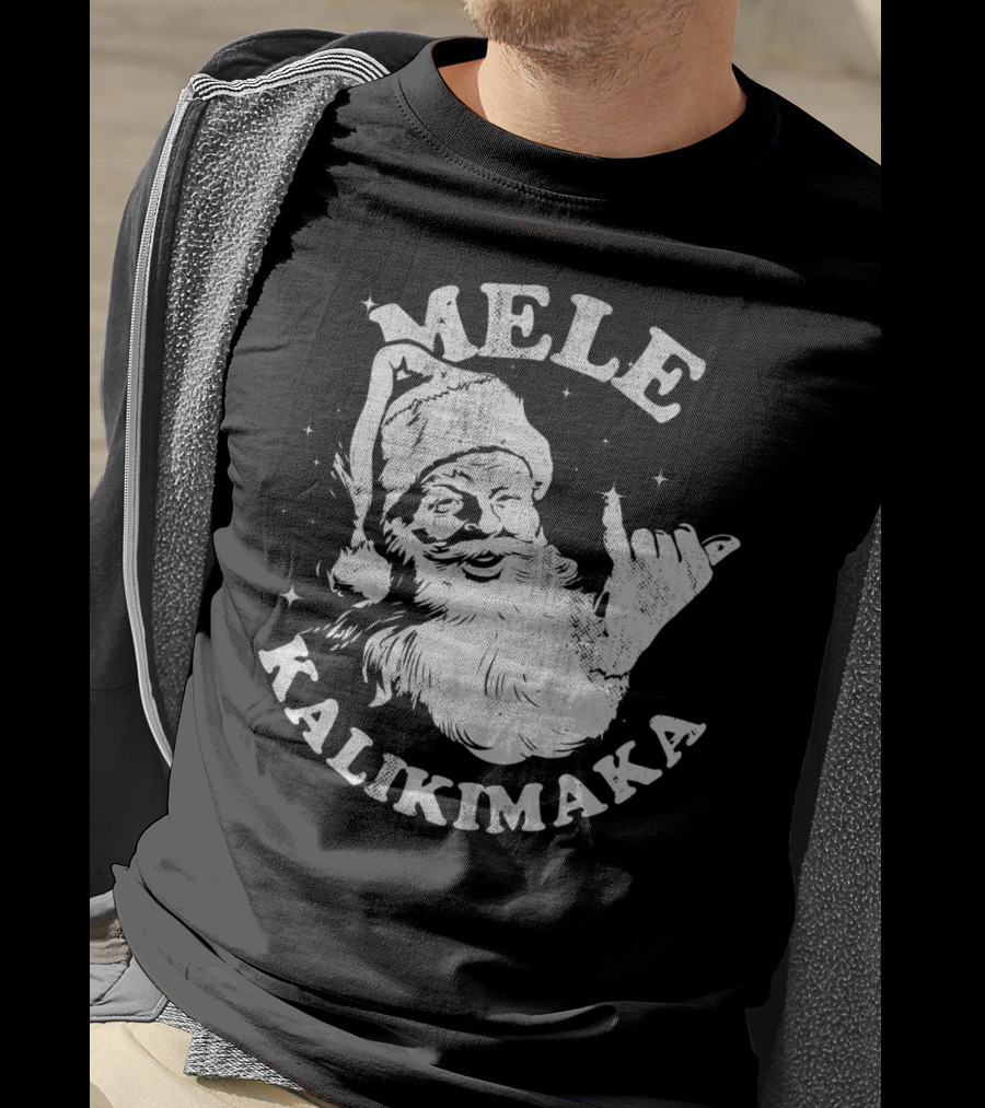 Retro Mele Kalikimaka Santa Shaka Hawaii Christmas T-Shirt