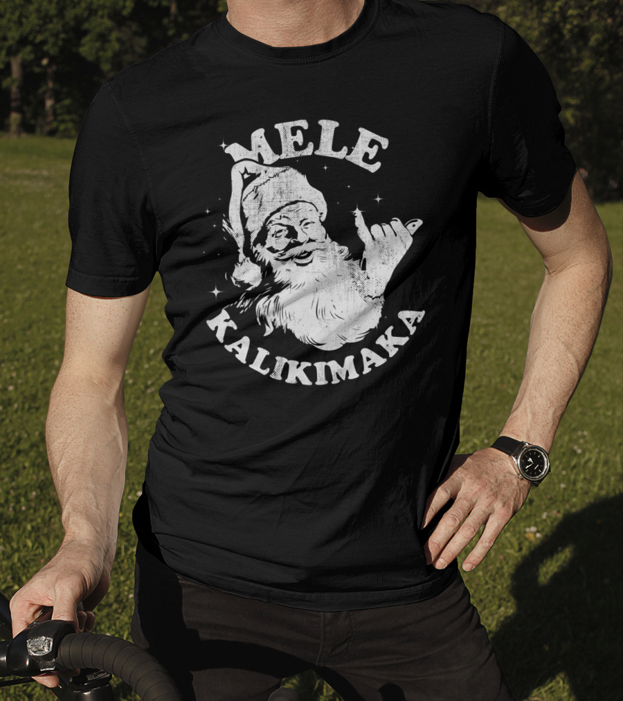 Retro Mele Kalikimaka Santa Shaka Hawaii Christmas T-Shirt