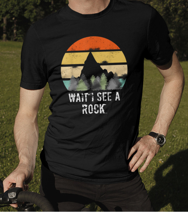 Retro Vintage Wait I See A Rock Geologist Sunset Forest Scene T-Shirt