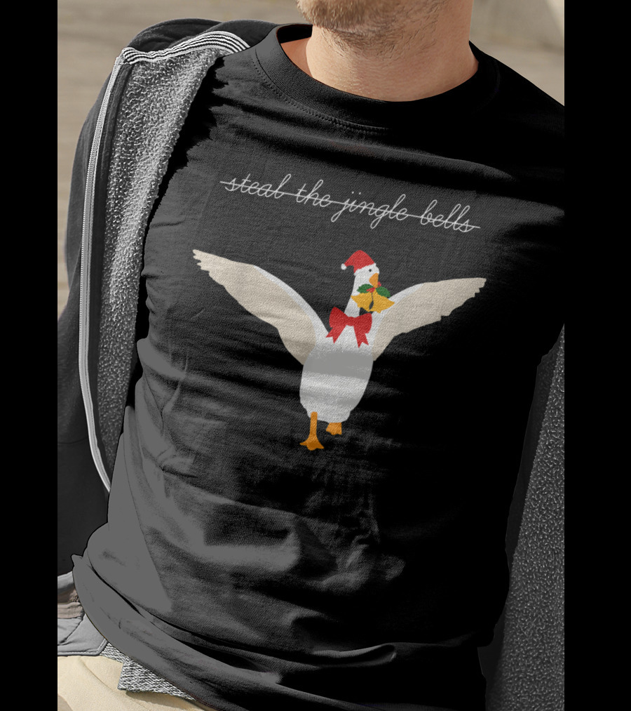 Steal The Jingle Bells Christmas Goose With Santa Hat T-Shirt