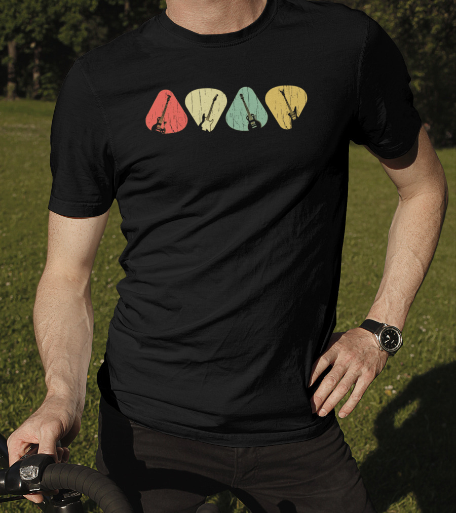 Vintage Guitar Pick Silhouettes Guitarist Costume Instrument T-Shirt