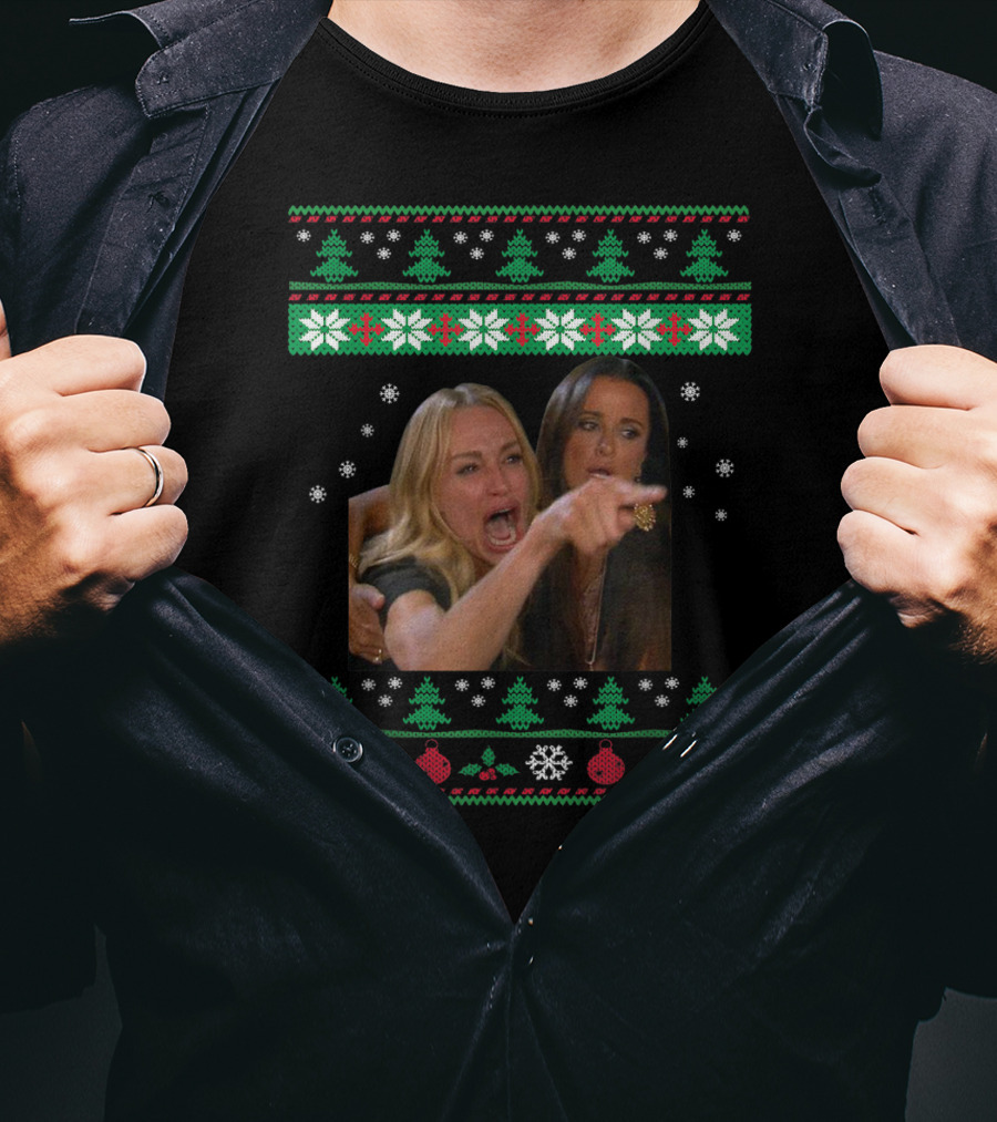 Woman Yelling At A Cat Ugly Christmas Sweater Meme T-Shirt