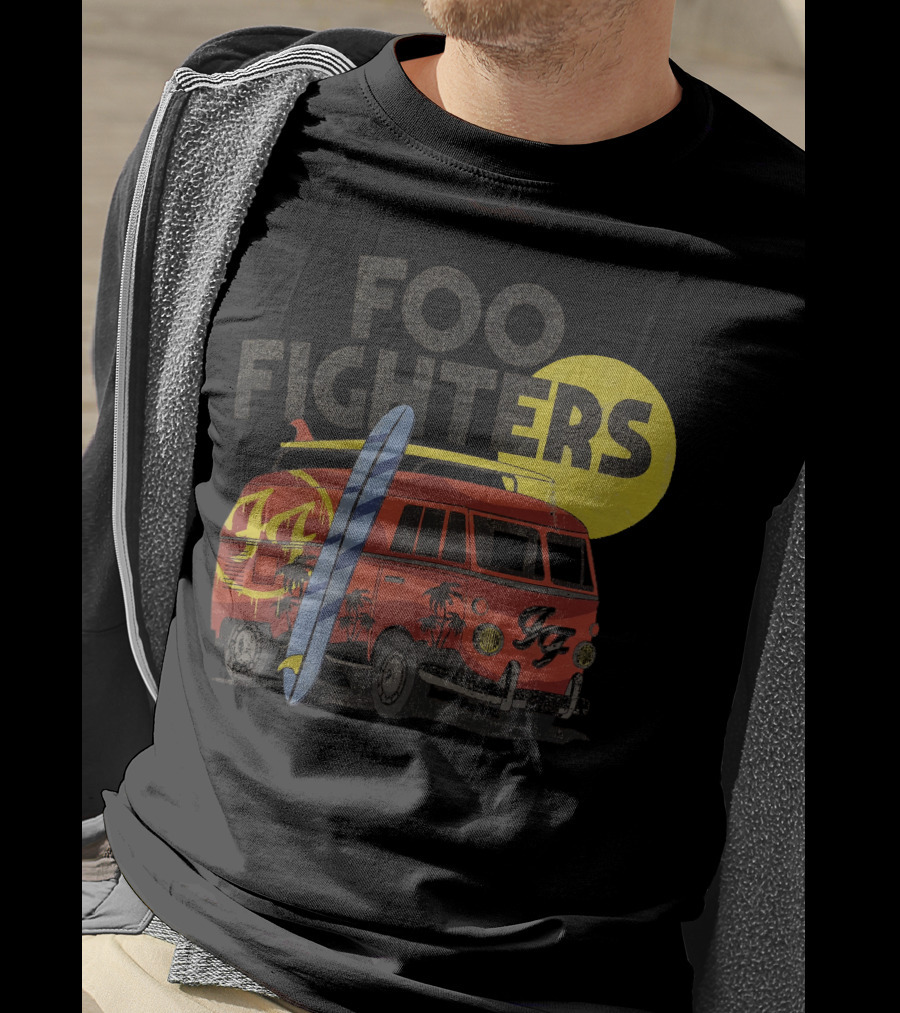 Foo Fighters Surf Van With Palm Trees And Sun T-Shirt