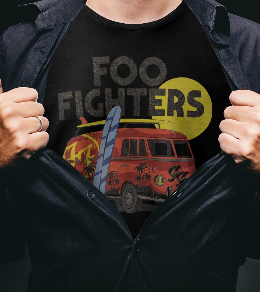 Foo Fighters Surf Van With Palm Trees And Sun T-Shirt
