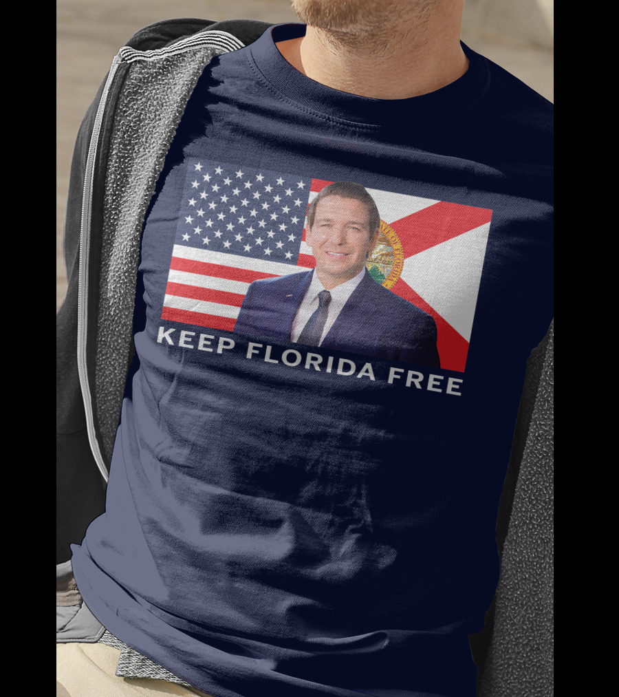 Keep Florida Free American Flag Portrait Navy Fine Jersey T-Shirt