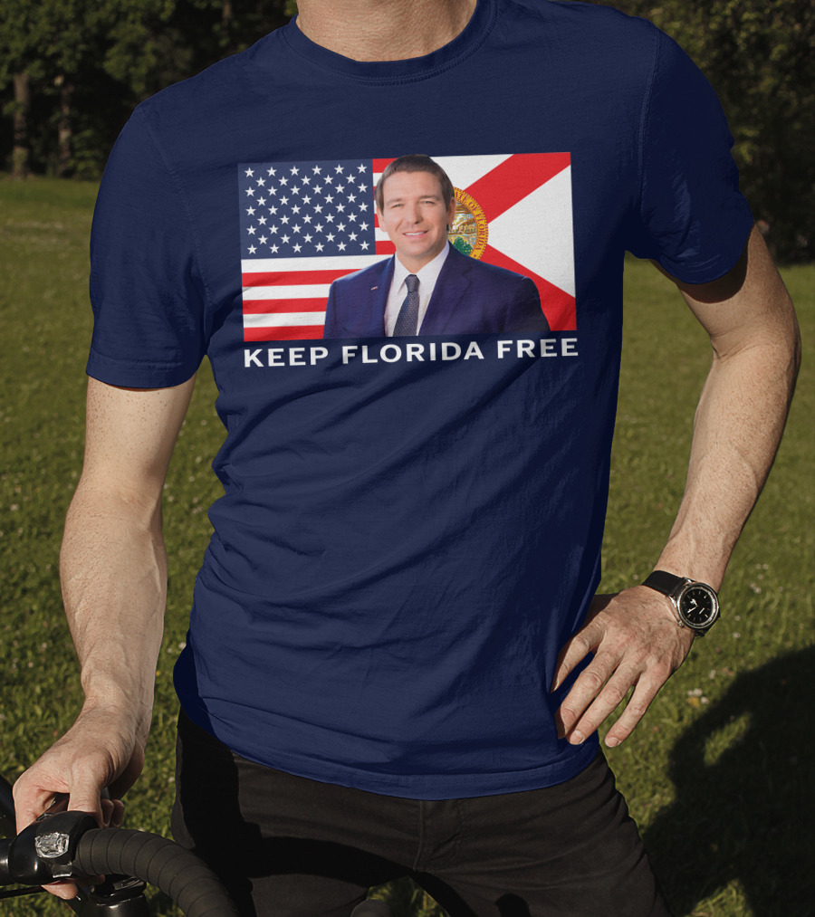 Keep Florida Free American Flag Portrait Navy Fine Jersey T-Shirt