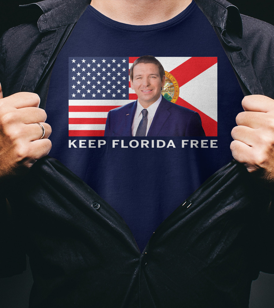 Keep Florida Free American Flag Portrait Navy Fine Jersey T-Shirt