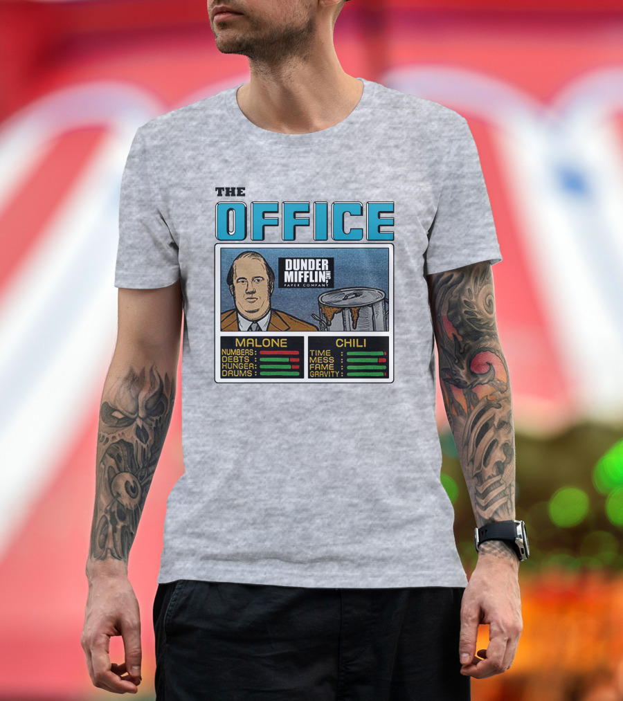 The Office Dunder Mifflin Kevin Malone Chili Numbers Debts Hunger Drums Time Mess Fame Gravity T-Shirt
