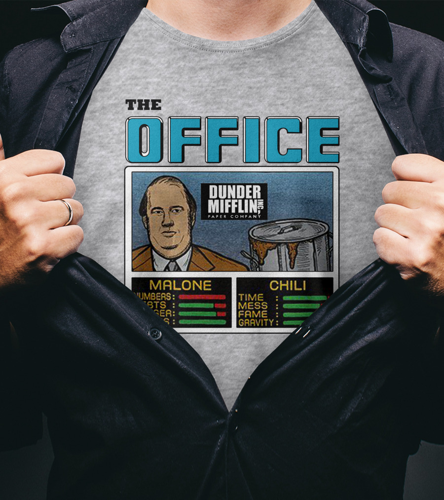 The Office Dunder Mifflin Kevin Malone Chili Numbers Debts Hunger Drums Time Mess Fame Gravity T-Shirt