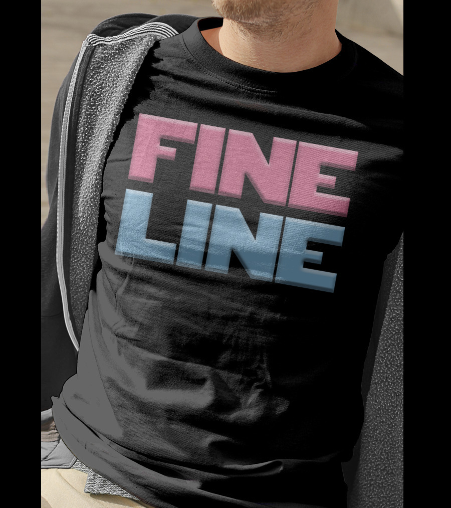 Fine Line Hand Typography Pink Blue Block Letters T-Shirt