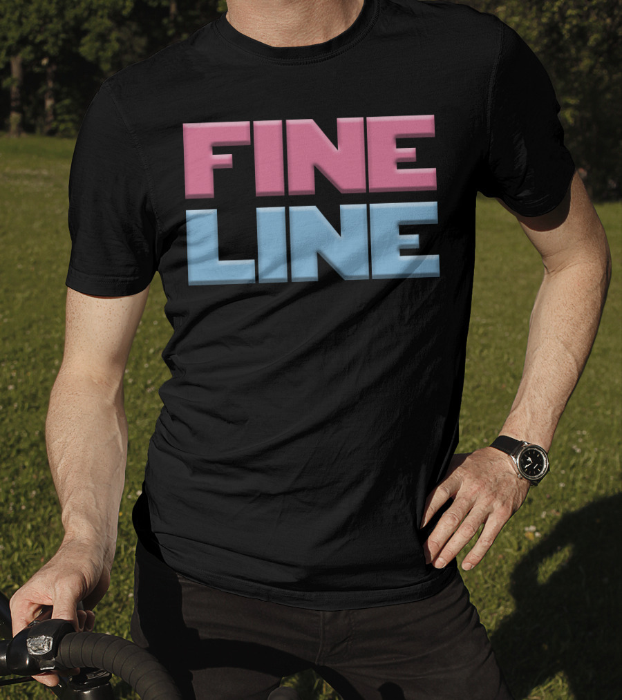 Fine Line Hand Typography Pink Blue Block Letters T-Shirt