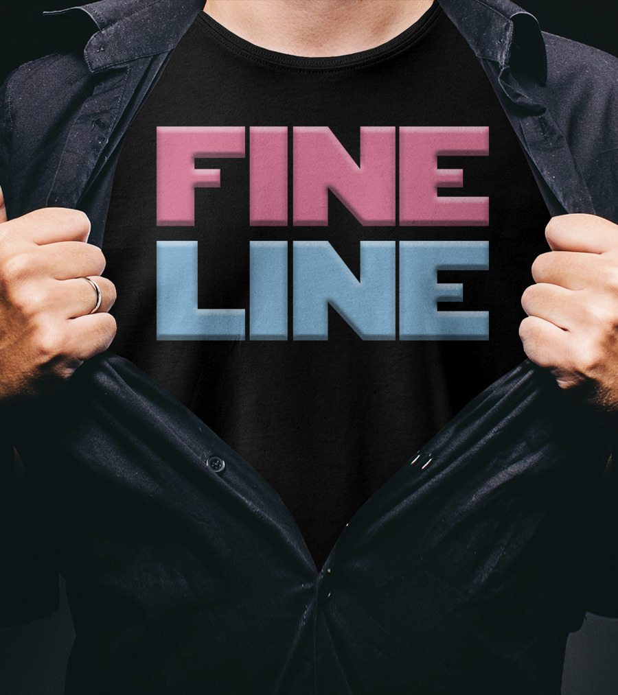 Fine Line Hand Typography Pink Blue Block Letters T-Shirt