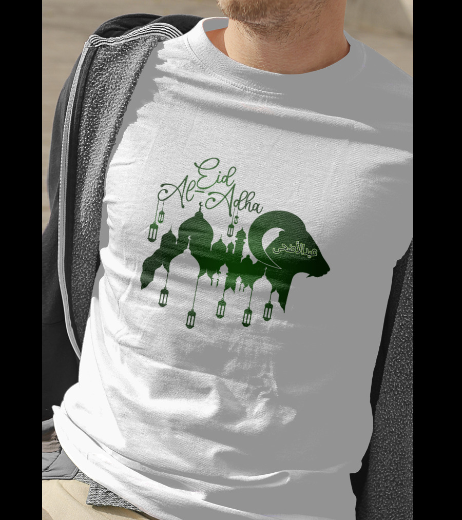 Eid Al-Adha Arabic Script Lanterns And Mosque T-Shirt