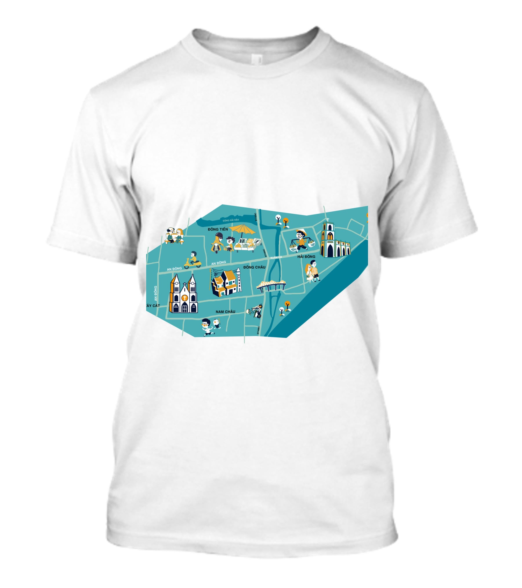 Hanoi Vietnam Historic Sites Map With Iconic Landmarks And Streets T-Shirt