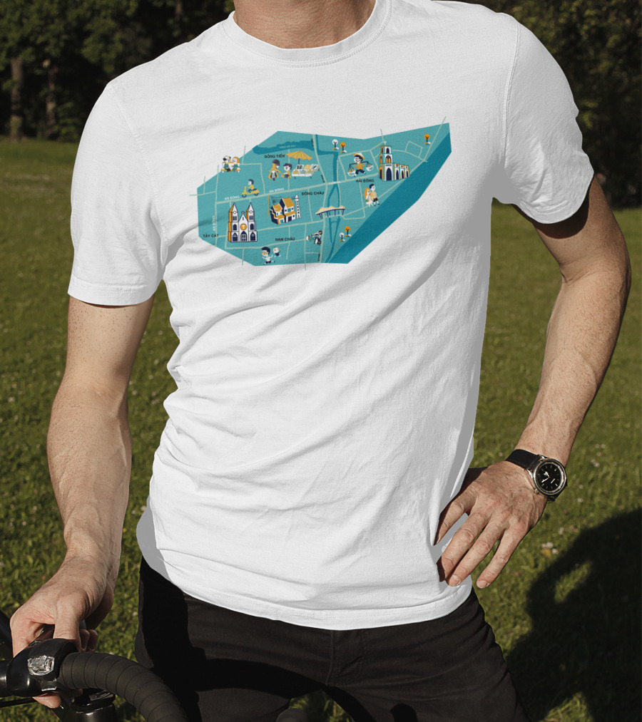 Hanoi Vietnam Historic Sites Map With Iconic Landmarks And Streets T-Shirt