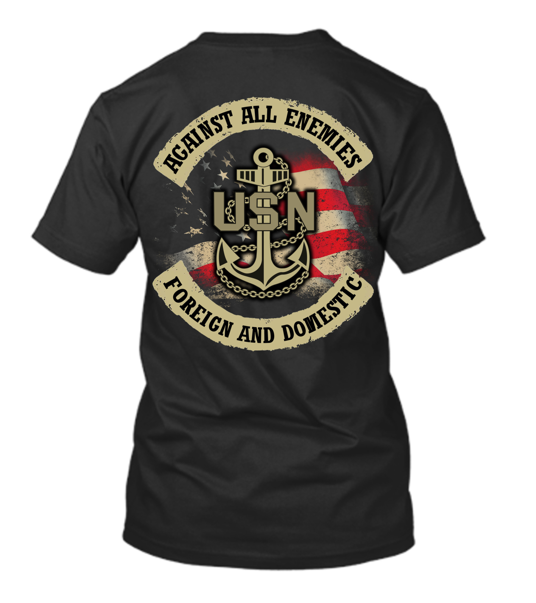 Usn Against All Enemies Foreign And Domestic Anchor American Flag T-Shirt