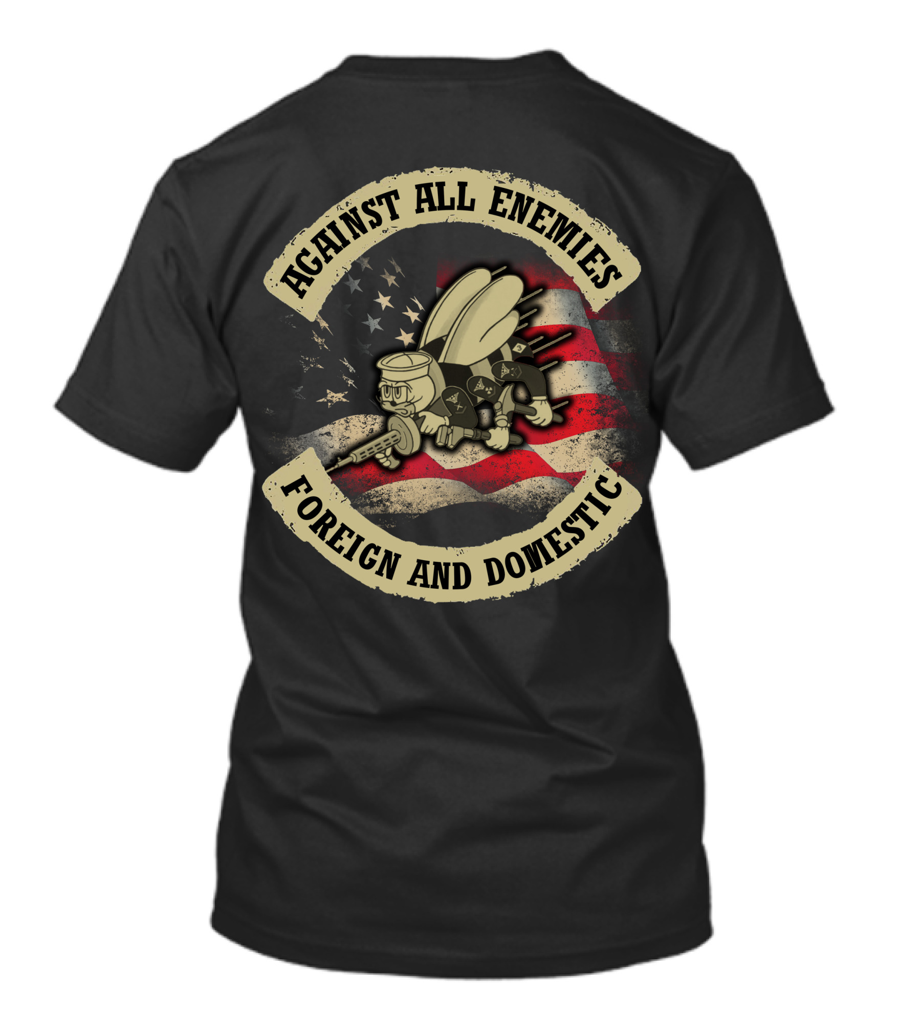 Against All Enemies Foreign And Domestic Vintage Army Bee Usa Flag T-Shirt