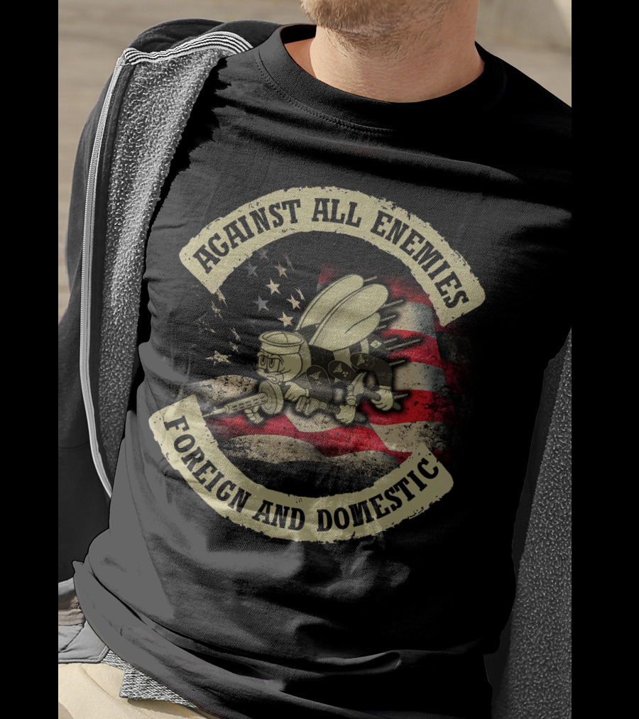 Against All Enemies Foreign And Domestic Vintage Army Bee Usa Flag T-Shirt