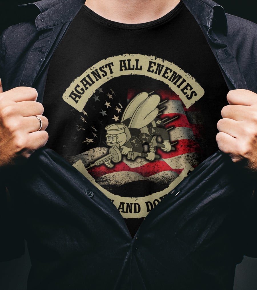 Against All Enemies Foreign And Domestic Vintage Army Bee Usa Flag T-Shirt